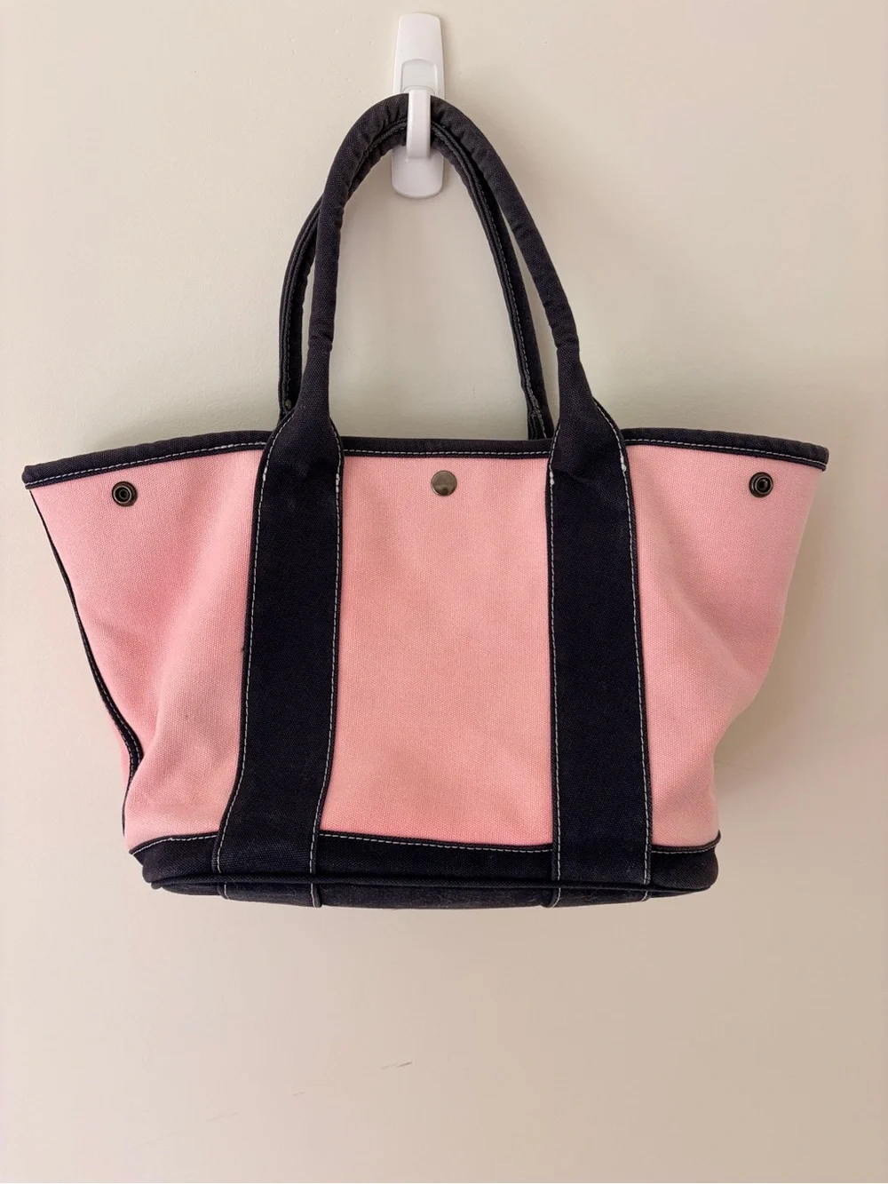 J. Crew Classic Pink Canvas Small Tote with Navy Trim